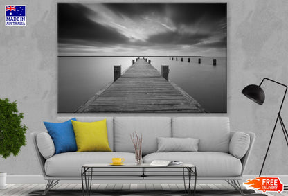 Wooden Pier Over Lake B&W View Print 100% Australian Made