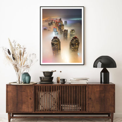 Misty City Sky View Photograph Home Decor Premium Quality Poster Print Choose Your Sizes