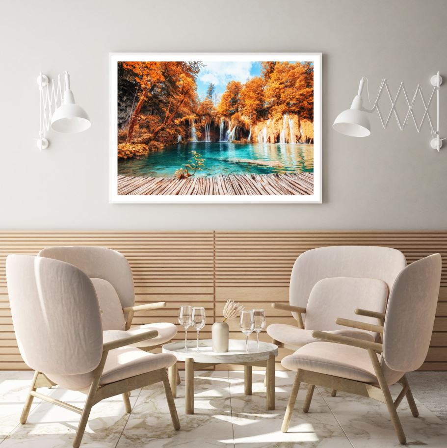 Wooden Pier Near Waterfall View Home Decor Premium Quality Poster Print Choose Your Sizes