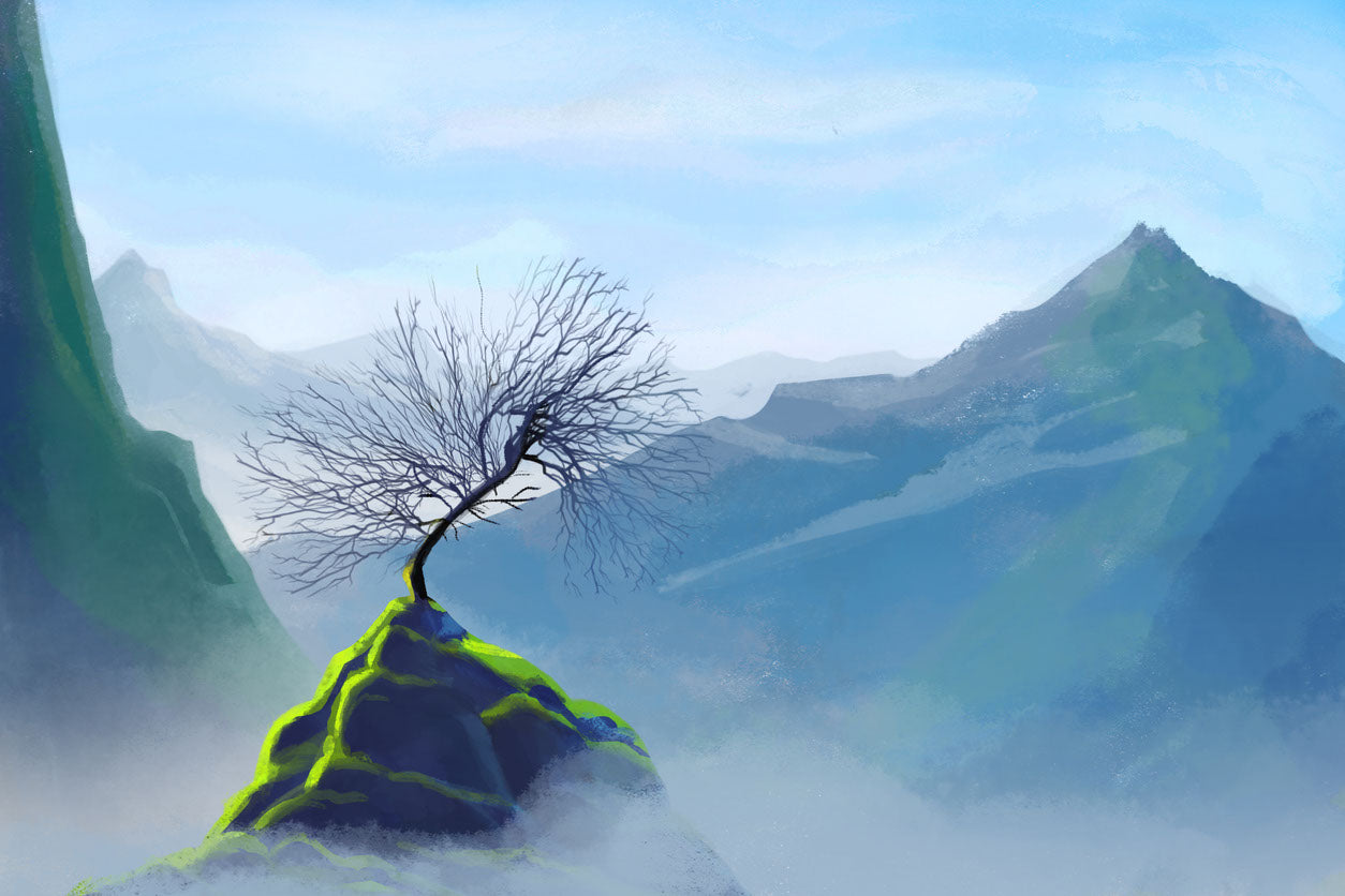 Tree on Hill Digital Painting Home Decor Premium Quality Poster Print Choose Your Sizes