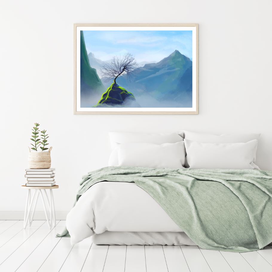 Tree on Hill Digital Painting Home Decor Premium Quality Poster Print Choose Your Sizes