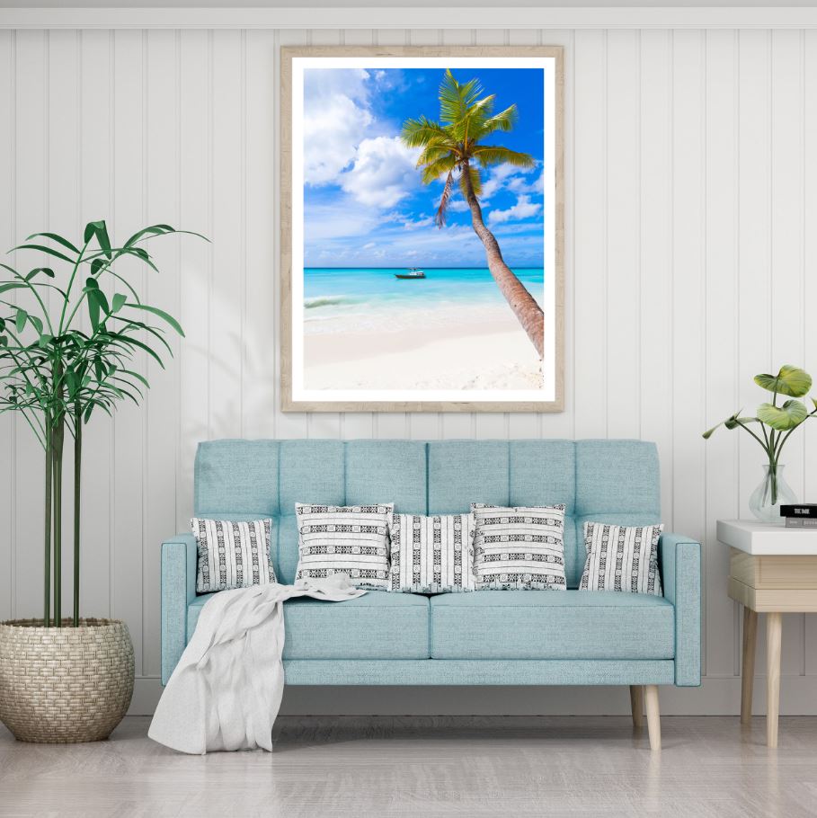 Boat on Sea & Palm Tree Scenery Home Decor Premium Quality Poster Print Choose Your Sizes