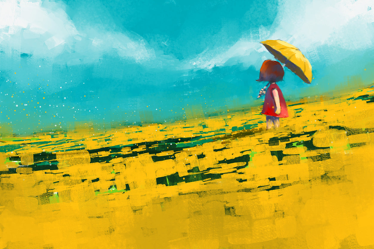 Girl with Umbrella & Flower Field Home Decor Premium Quality Poster Print Choose Your Sizes