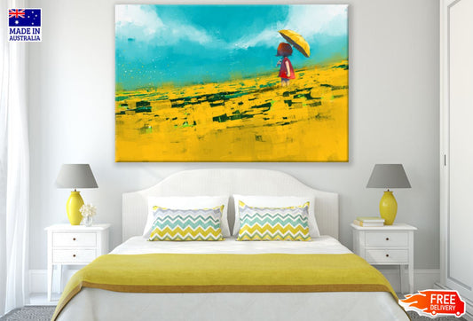 Girl with Umbrella & Flower Field Print 100% Australian Made