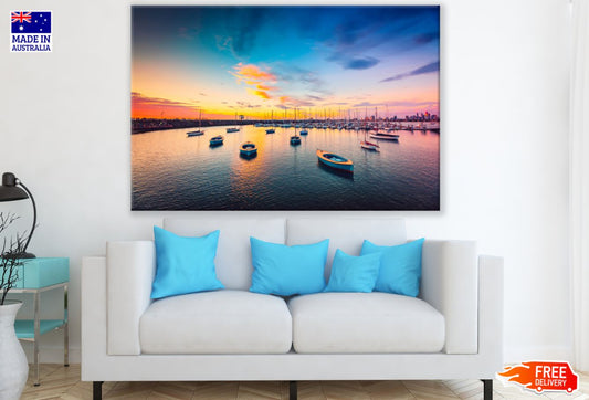 Boats on Bay Sunset Photograph Print 100% Australian Made