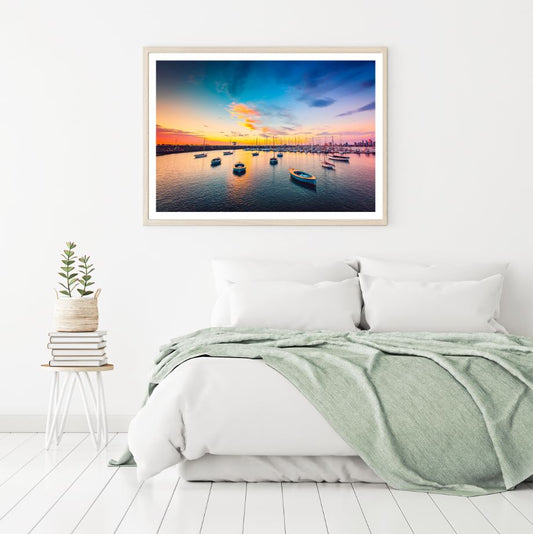 Boats on Bay Sunset Photograph Home Decor Premium Quality Poster Print Choose Your Sizes