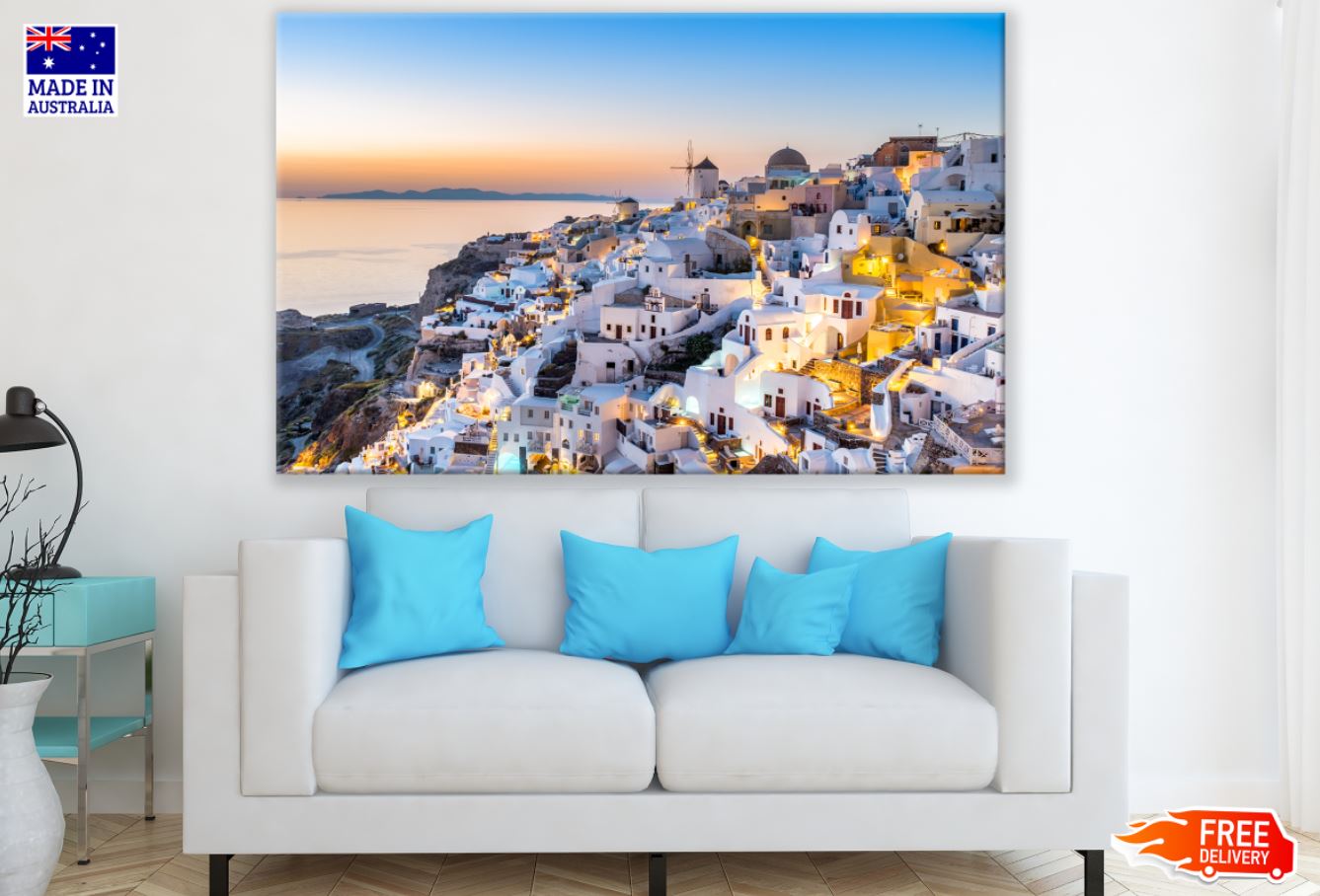 City Buildings Near Sea Scenery Print 100% Australian Made