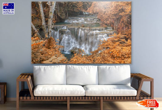 Waterfall in Autumn Forest Scenery Photograph Print 100% Australian Made