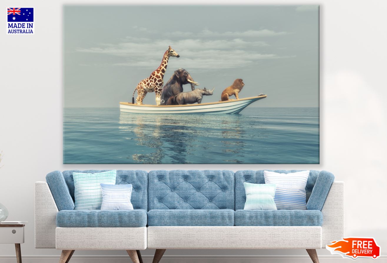 Animals in a Boat on Sea Digital Print 100% Australian Made