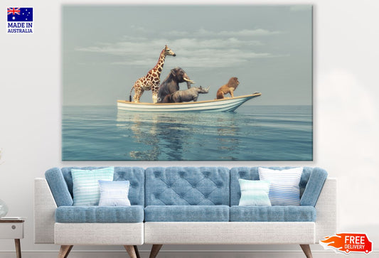 Animals in a Boat on Sea Digital Print 100% Australian Made