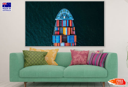 Ship on Sea Aerial View Scenery Print 100% Australian Made