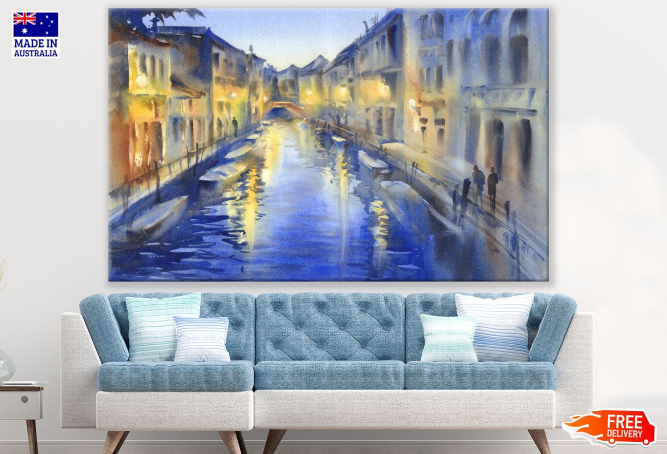 Canal & House Watercolor Painting Print 100% Australian Made