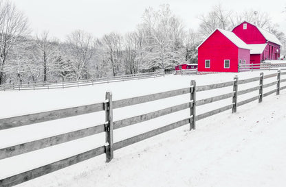 Red Farm House on Snow Photograph Home Decor Premium Quality Poster Print Choose Your Sizes