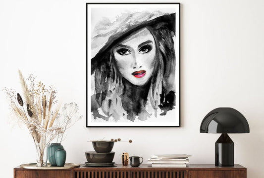 Girl Portrait B&W Painting Home Decor Premium Quality Poster Print Choose Your Sizes