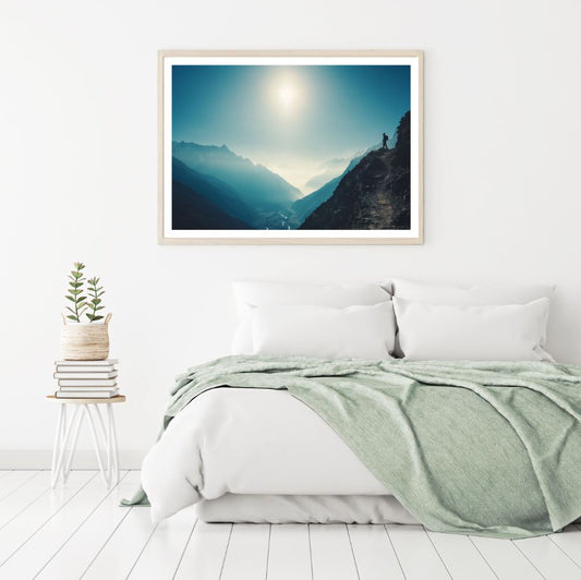 Man on Mountain Cliff Photograph Home Decor Premium Quality Poster Print Choose Your Sizes