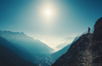 Man on Mountain Cliff Photograph Home Decor Premium Quality Poster Print Choose Your Sizes