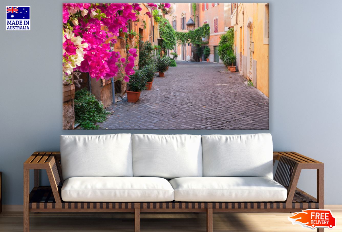 Road with Flower Plants View Print 100% Australian Made