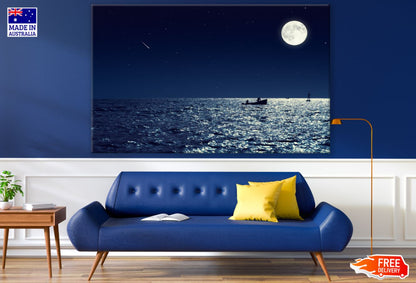 Boat on Sea Under Moonlight View Print 100% Australian Made
