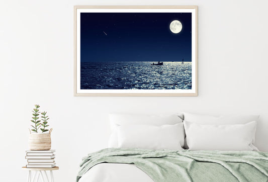 Boat on Sea Under Moonlight View Home Decor Premium Quality Poster Print Choose Your Sizes