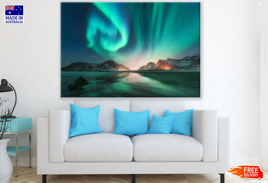 Aurora Over Ice Mountains View Print 100% Australian Made