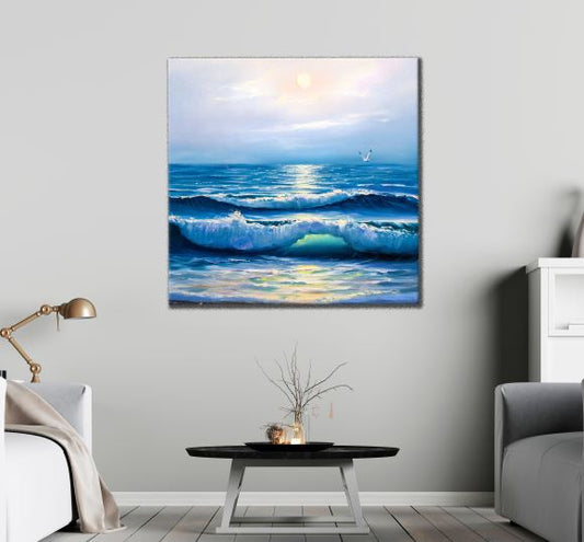 Square Canvas Stunning Sea & Birds Flying Oil Painting High Quality Print 100% Australian Made