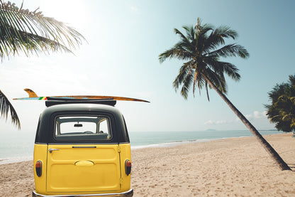 Yellow Mini Van Near Sea View Home Decor Premium Quality Poster Print Choose Your Sizes