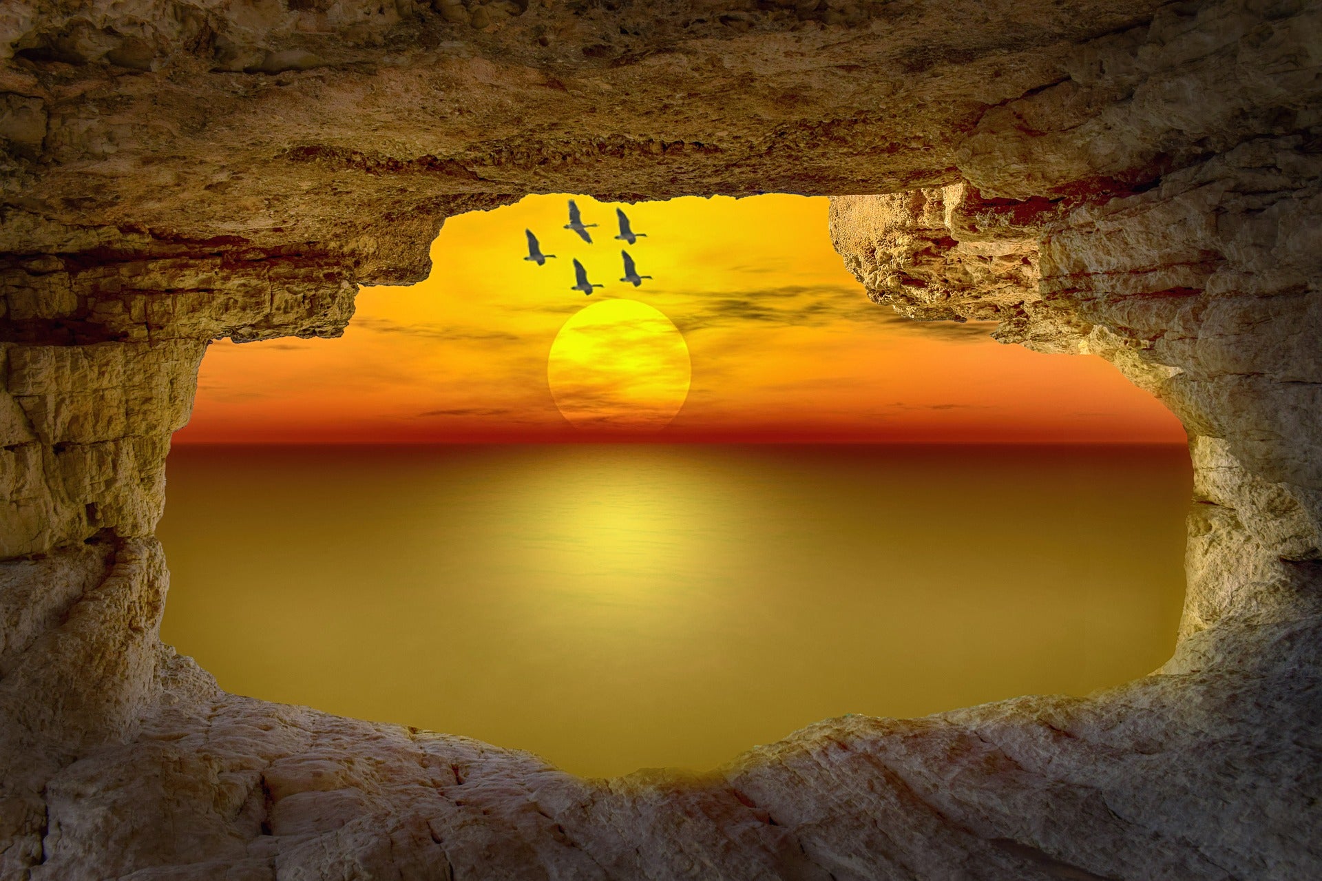 Sea Cave Sunset View Photograph Print 100% Australian Made