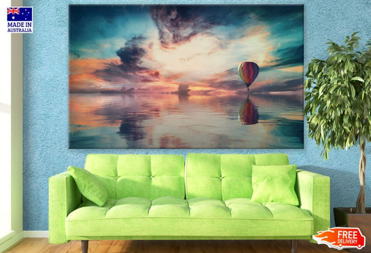 Hot Air Balloon Over Lake at Sunset Scenery Photograph Print 100% Australian Made