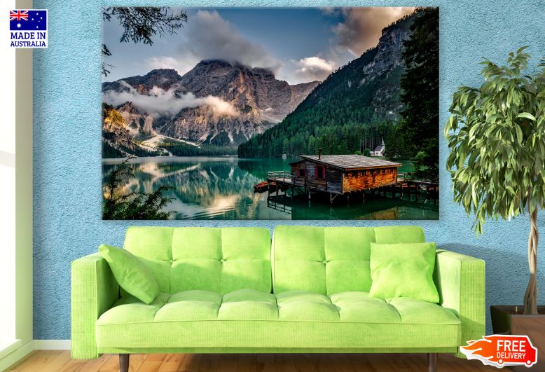 House on Mountain Lake Scenery Photograph Print 100% Australian Made