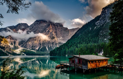 House on Mountain Lake Scenery Photograph Print 100% Australian Made