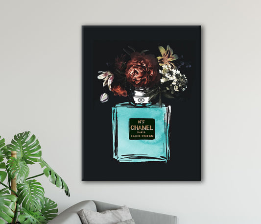 Dark and Teal Fashion Perfume Bottle with Flowers Print 100% Australian Made