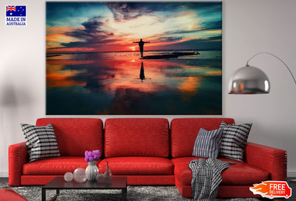 Man Near Sunset Lake Photograph Print 100% Australian Made