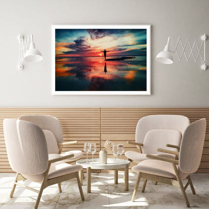 Man Near Sunset Lake Photograph Home Decor Premium Quality Poster Print Choose Your Sizes