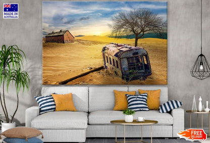 Vintage Bus & House Covered with Sand Photograph Print 100% Australian Made