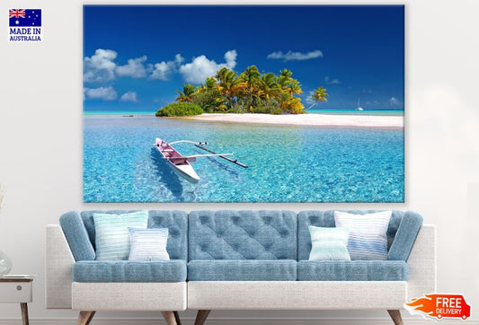 Boat on Island Beach Scenery Photograph Print 100% Australian Made
