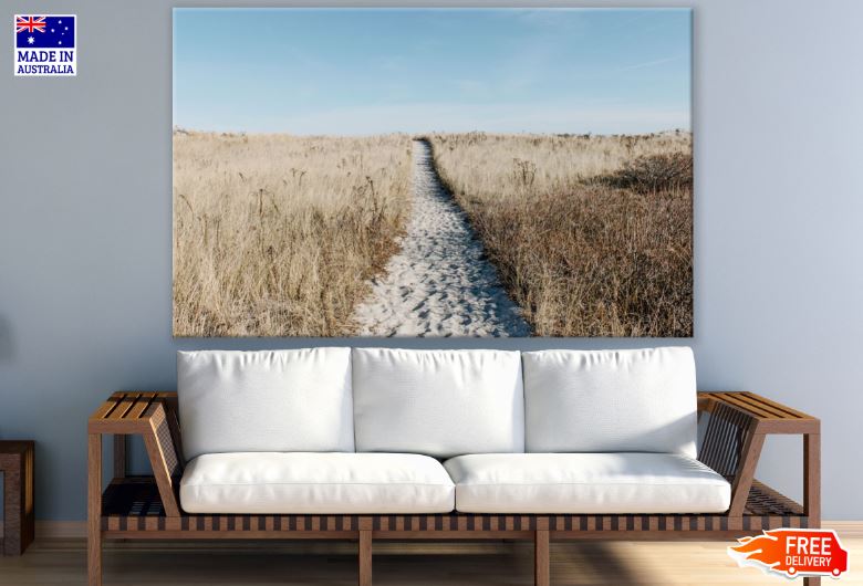 Sandy Foot Path in Grass Field Photograph Print 100% Australian Made