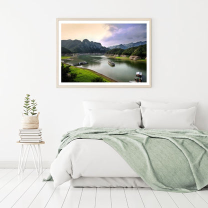 Boats on Lake Scenery Photograph Home Decor Premium Quality Poster Print Choose Your Sizes
