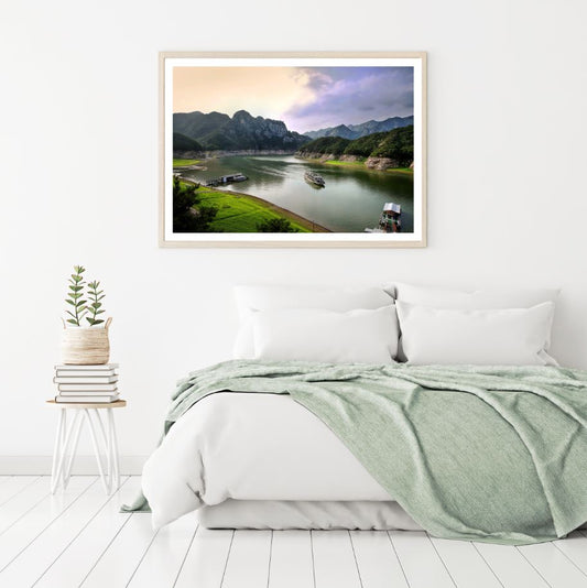Boats on Lake Scenery Photograph Home Decor Premium Quality Poster Print Choose Your Sizes