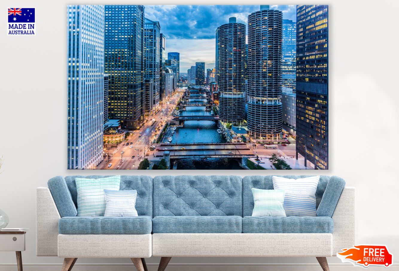 City Buildings Evening Photograph Print 100% Australian Made