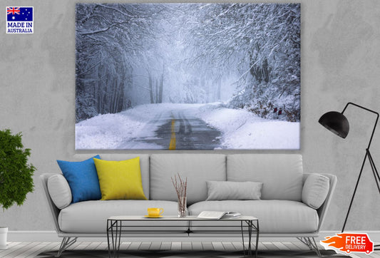 Road in Snow Covered Forest Print 100% Australian Made