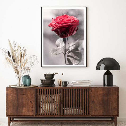 Rose Flower Red B&W Photograph Home Decor Premium Quality Poster Print Choose Your Sizes