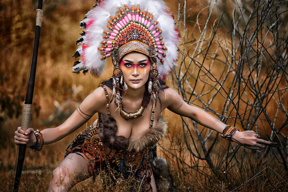 Native Warrior Girl with Feather Headdress Photograph Print 100% Australian Made