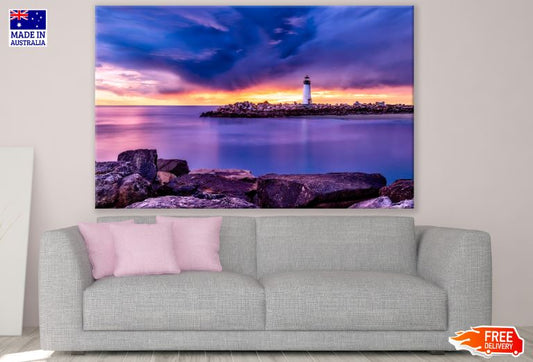 Sea & Lighthouse with Colorful Sky View Photograph Print 100% Australian Made