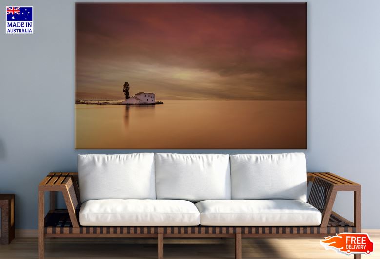 House Near Lake at Sunset Photograph Print 100% Australian Made