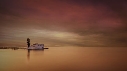 House Near Lake at Sunset Photograph Print 100% Australian Made