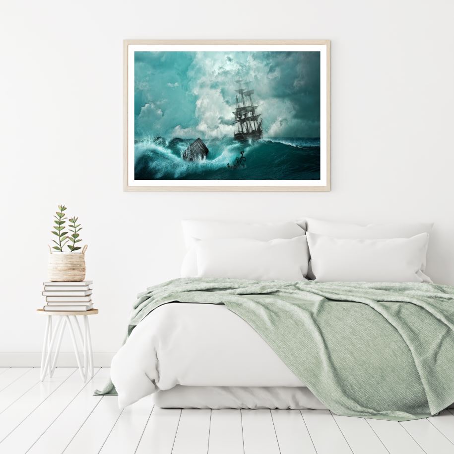 Rough Sea with Ships Digital Art Home Decor Premium Quality Poster Print Choose Your Sizes