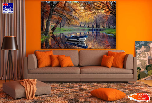 Boat on Lake in Autumn Forest Photograph Print 100% Australian Made