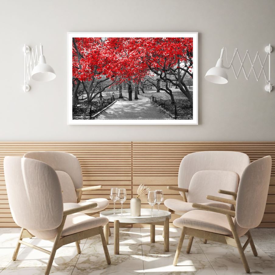 Red Leaves Tree B&W Photograph Home Decor Premium Quality Poster Print Choose Your Sizes