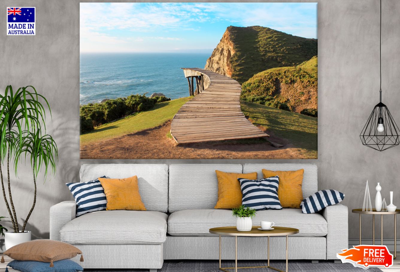 Wooden Pier Over Mountain View Print 100% Australian Made