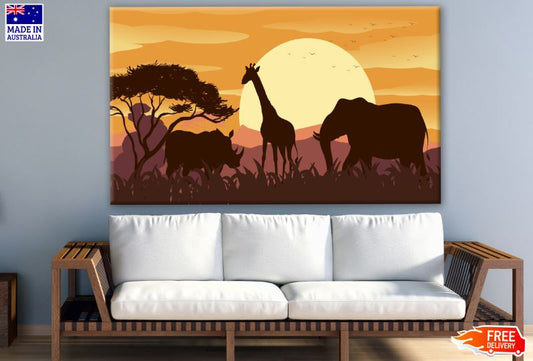 Wild Animals at sunset Vector Design Print 100% Australian Made